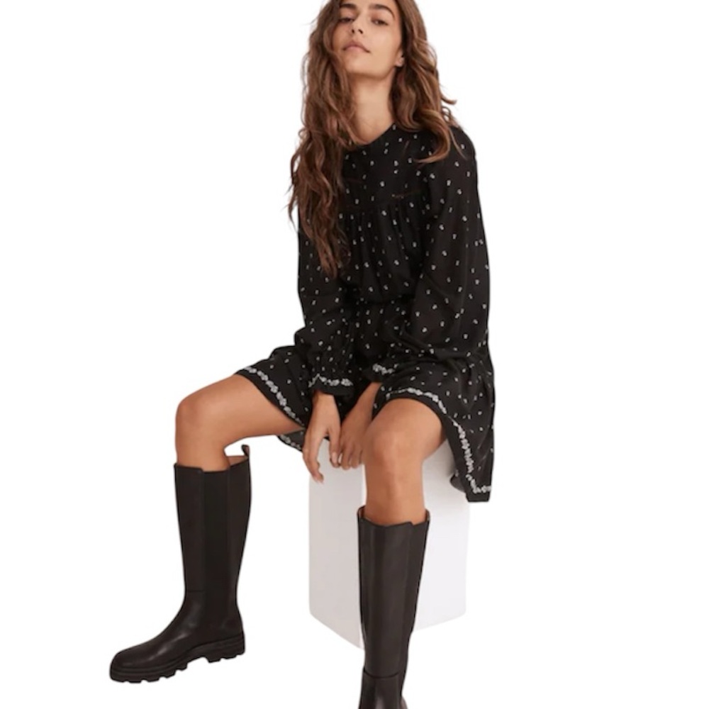 Madewell Mockneck Mini Ditsy Floral Long Sleeve Dress in Welsh Blossoms - Picture 2 of 13